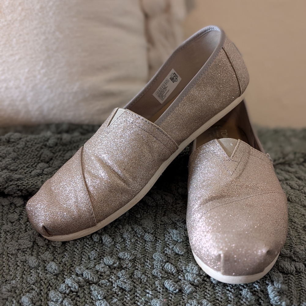 Toms Golden Flats Shimmery Slip-On Loafers